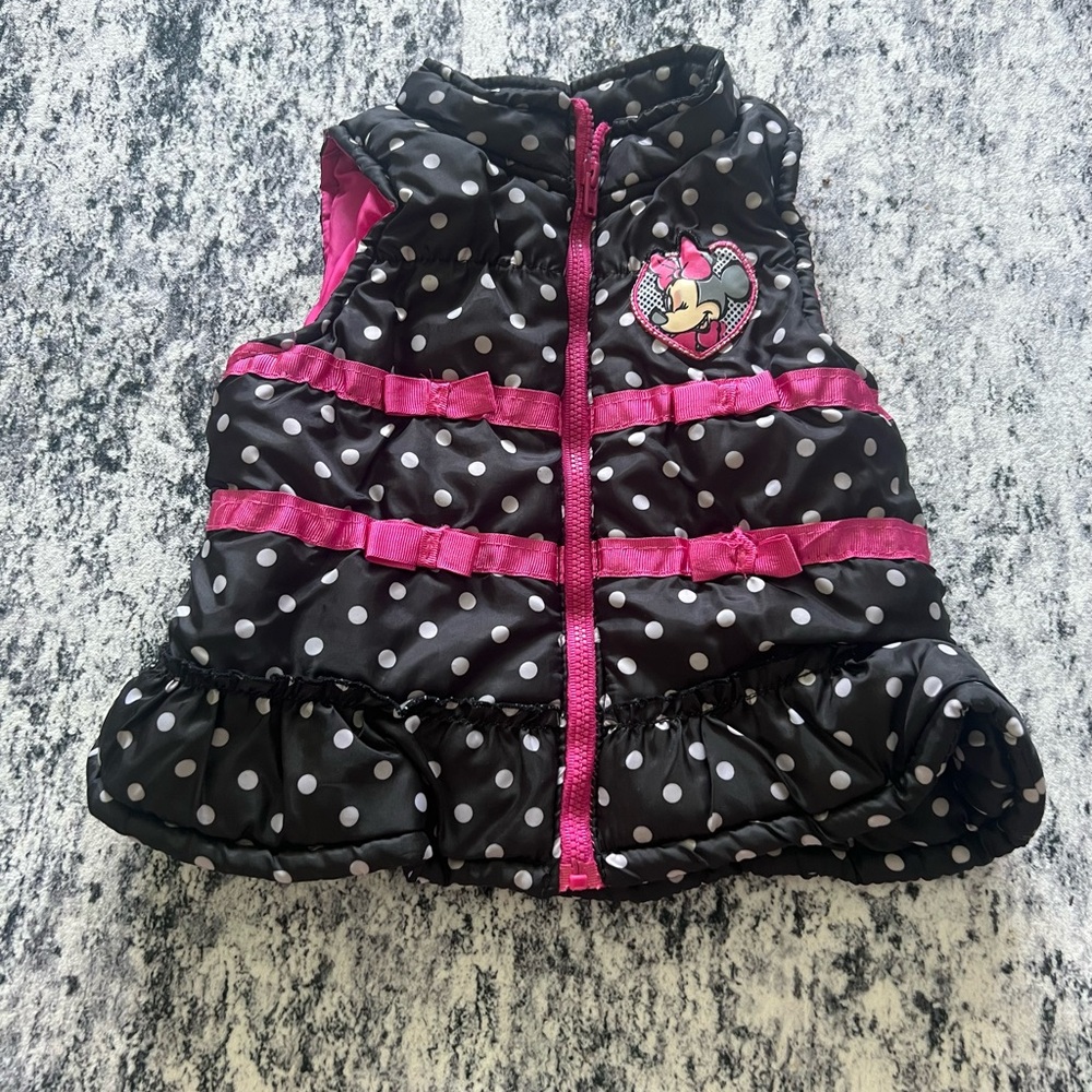 Disney Minnie Mouse Black and Pink Polka Dot‎ Vest 18 months